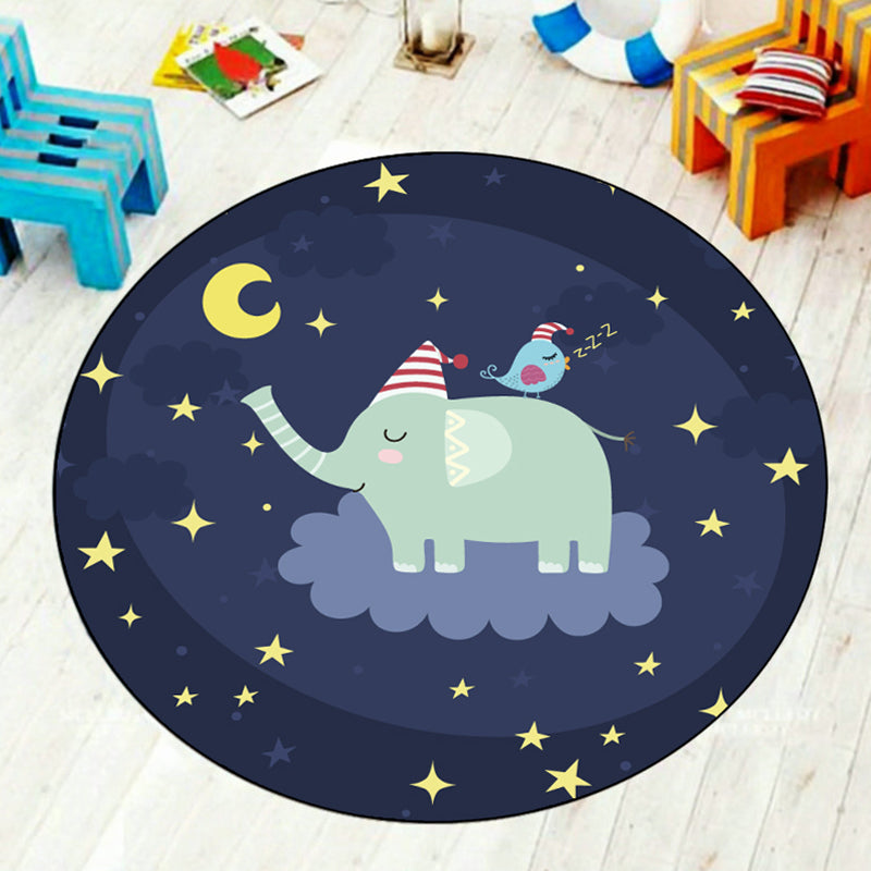 Multi-Colored Kids Room Rug Cartoon Starry Night Sky Animal Carpet Polypropylene Non-Slip Indoor Rug Green Clearhalo 'Area Rug' 'Rug' 1932023