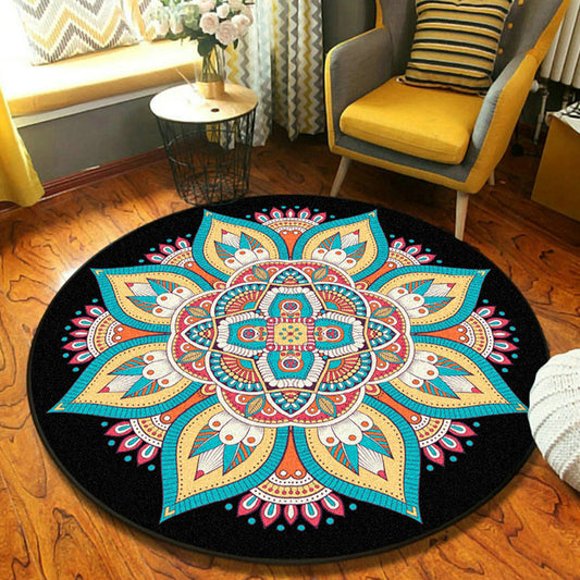 Fancy Mandala Area Rug Dark Color Moroccan Carpet Polyester Pet Friendly Rug for Living Room Yellow Clearhalo 'Area Rug' 'Moroccan' 'Rugs' Rug' 1932030