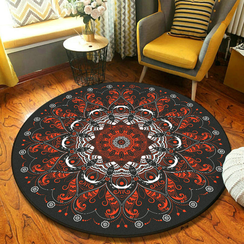 Fancy Mandala Area Rug Dark Color Moroccan Carpet Polyester Pet Friendly Rug for Living Room Yellow-Red Clearhalo 'Area Rug' 'Moroccan' 'Rugs' Rug' 1932031