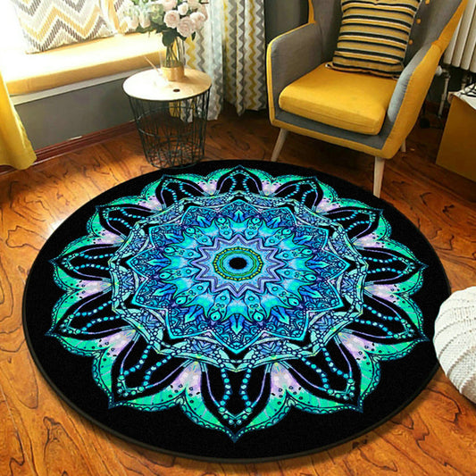 Fancy Mandala Area Rug Dark Color Moroccan Carpet Polyester Pet Friendly Rug for Living Room Green Clearhalo 'Area Rug' 'Moroccan' 'Rugs' Rug' 1932032