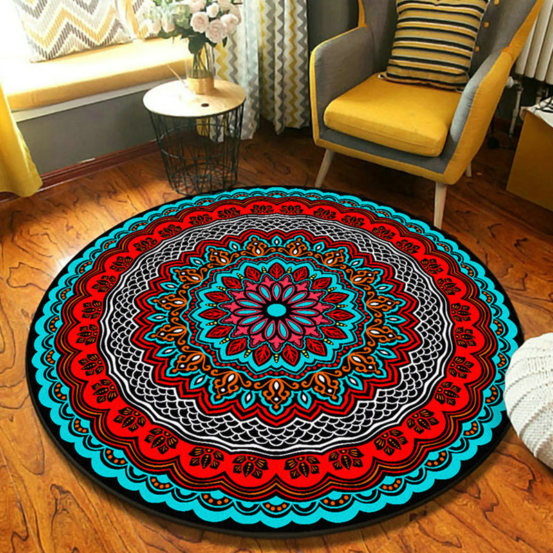 Fancy Mandala Area Rug Dark Color Moroccan Carpet Polyester Pet Friendly Rug for Living Room Red Clearhalo 'Area Rug' 'Moroccan' 'Rugs' Rug' 1932033