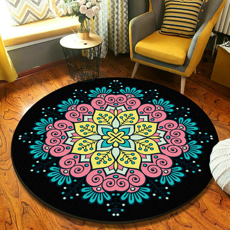 Persian Mandala Indoor Rug Multi Colored Synthetics Carpet Washable Anti-Slip Rug for Home Decor Pink Clearhalo 'Area Rug' 'Moroccan' 'Rugs' Rug' 1932042