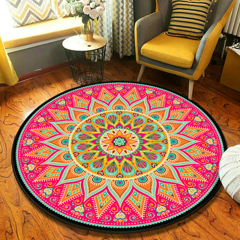 Persian Mandala Indoor Rug Multi Colored Synthetics Carpet Washable Anti-Slip Rug for Home Decor Rose Pink Clearhalo 'Area Rug' 'Moroccan' 'Rugs' Rug' 1932043