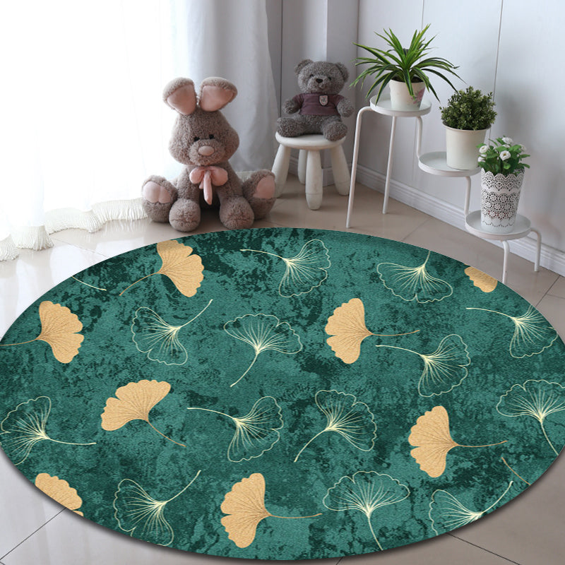 Green Tropical Rug Polyester Ginkgo Leaf Print Carpet Anti-Slip Backing Easy Care Rug for Home Clearhalo 'Area Rug' 'Rug' 1932066