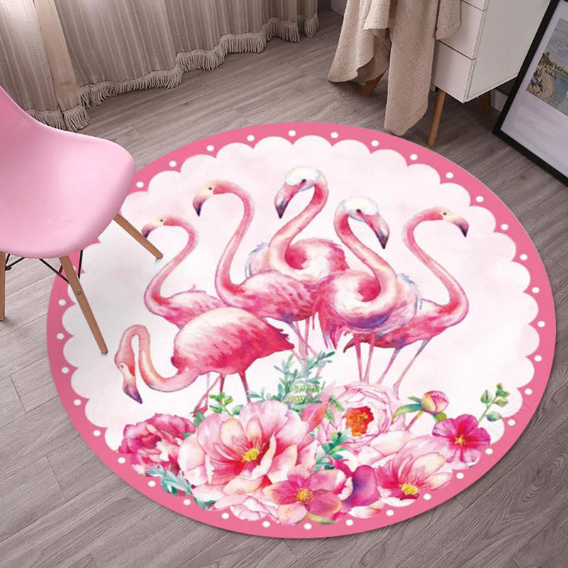 Multicolor Flamingo Pattern Rug Polyester Tropical Rug Anti-Slip Backing Machine Washable Area Rug for Bedroom Pink Clearhalo 'Area Rug' 'Rug' 1932089