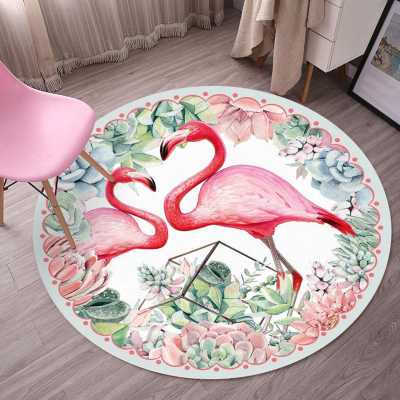 Multicolor Flamingo Pattern Rug Polyester Tropical Rug Anti-Slip Backing Machine Washable Area Rug for Bedroom Red Clearhalo 'Area Rug' 'Rug' 1932097