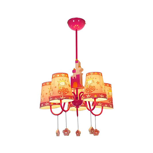 5 Lights Castle Chandelier with Princess Kids Metal Hanging Light in Pink for Girls Bedroom Clearhalo 'Ceiling Lights' 'Chandeliers' Lighting' options 193209