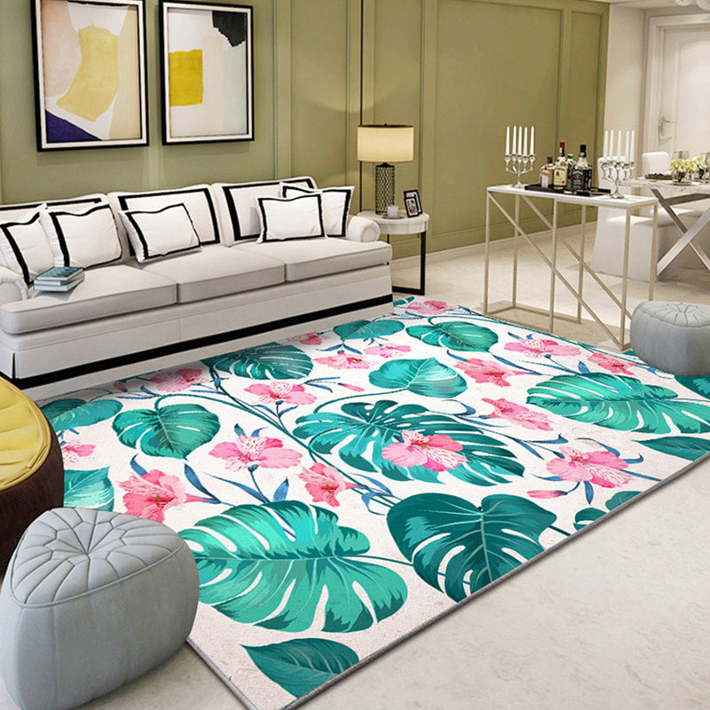 Tropical Leaf Pattern Rug Green Polyester Area Rug Machine Washable Non-Slip Backing Indoor Rug for Sitting Room Pink Clearhalo 'Area Rug' 'Rug' 1932105