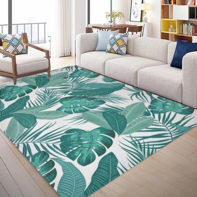 Tropical Leaf Pattern Rug Green Polyester Area Rug Machine Washable Non-Slip Backing Indoor Rug for Sitting Room Green Clearhalo 'Area Rug' 'Rug' 1932110
