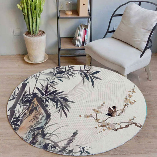 Unique Bird Pattern Rug with Branch Multicolor Oriental Carpet Polyester Machine Washable Non-Slip Carpet for Balcony Black
