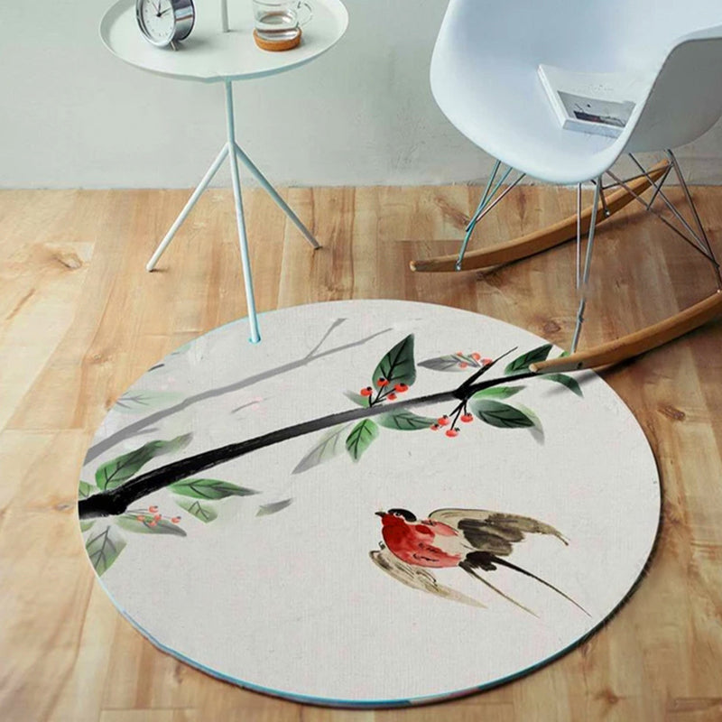 Unique Bird Pattern Rug with Branch Multicolor Oriental Carpet Polyester Machine Washable Non-Slip Carpet for Balcony Red Clearhalo 'Area Rug' 'Rugs' 'Vintage' Rug' 1932136