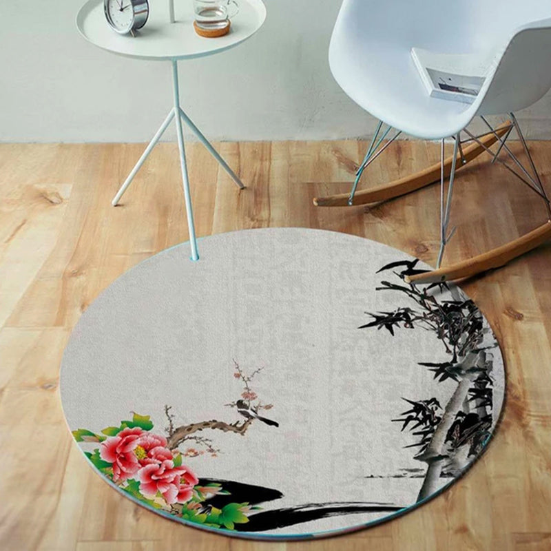 Unique Bird Pattern Rug with Branch Multicolor Oriental Carpet Polyester Machine Washable Non-Slip Carpet for Balcony Green Clearhalo 'Area Rug' 'Rugs' 'Vintage' Rug' 1932138