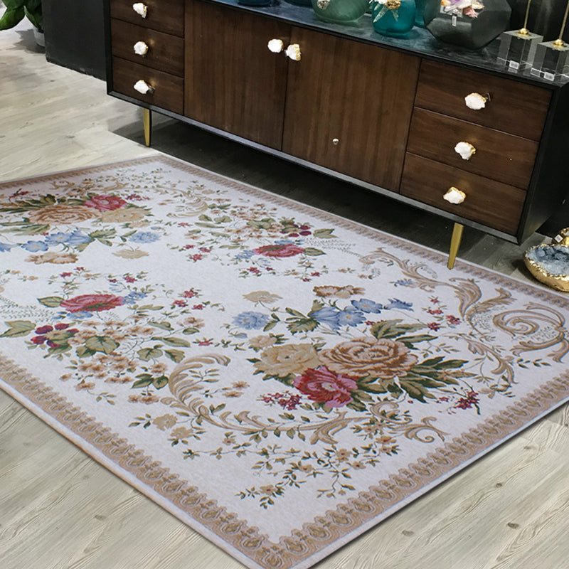 Traditional Blossom Pattern Rug Khaki Retro Rug Polyester Washable Pet Friendly Anti-Slip Backing Area Rug for Living Room Khaki Clearhalo 'Area Rug' 'Rugs' 'Vintage' Rug' 1932148