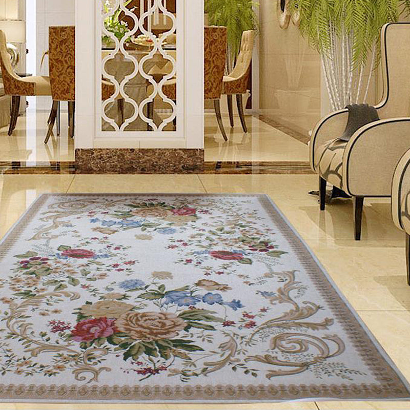 Traditional Blossom Pattern Rug Khaki Retro Rug Polyester Washable Pet Friendly Anti-Slip Backing Area Rug for Living Room Clearhalo 'Area Rug' 'Rugs' 'Vintage' Rug' 1932149