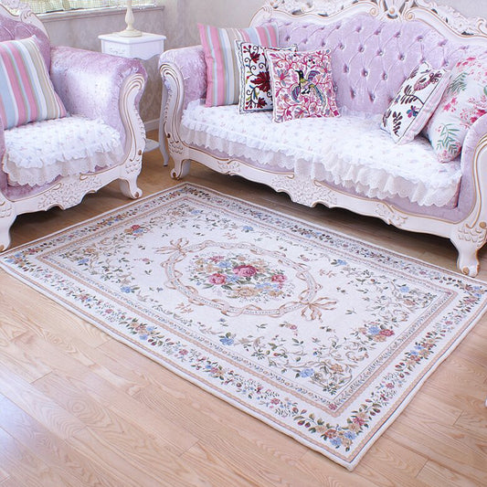 Aesthetic Flower Pattern Rug Polyester Vintage Indoor Rug Pet Friendly Washable Anti-Slip Backing Carpet for Decoration Blue Clearhalo 'Area Rug' 'Rugs' 'Vintage' Rug' 1932161