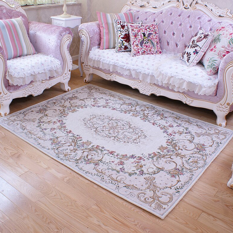 Aesthetic Flower Pattern Rug Polyester Vintage Indoor Rug Pet Friendly Washable Anti-Slip Backing Carpet for Decoration Pink Clearhalo 'Area Rug' 'Rugs' 'Vintage' Rug' 1932163