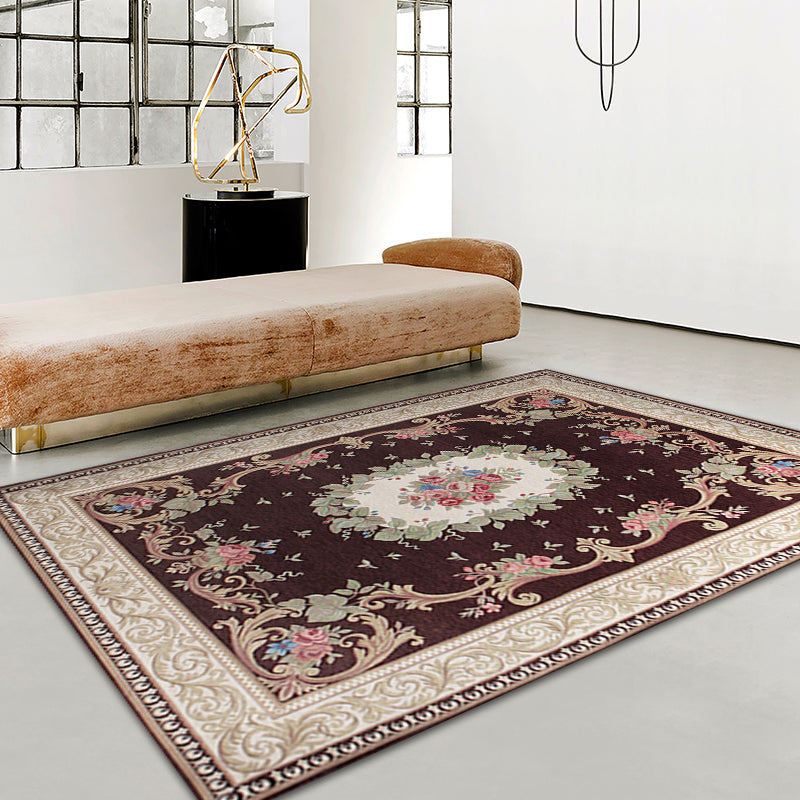 Multi Colored Bedroom Rug Vintage Floral Pattern Carpet Polyester Pet Friendly Washable Non-Slip Backing Carpet Coffee Clearhalo 'Area Rug' 'Rugs' 'Vintage' Rug' 1932178