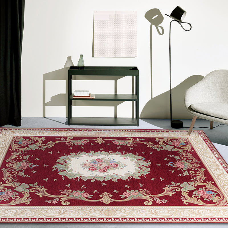 Multi Colored Bedroom Rug Vintage Floral Pattern Carpet Polyester Pet Friendly Washable Non-Slip Backing Carpet Red Clearhalo 'Area Rug' 'Rugs' 'Vintage' Rug' 1932184