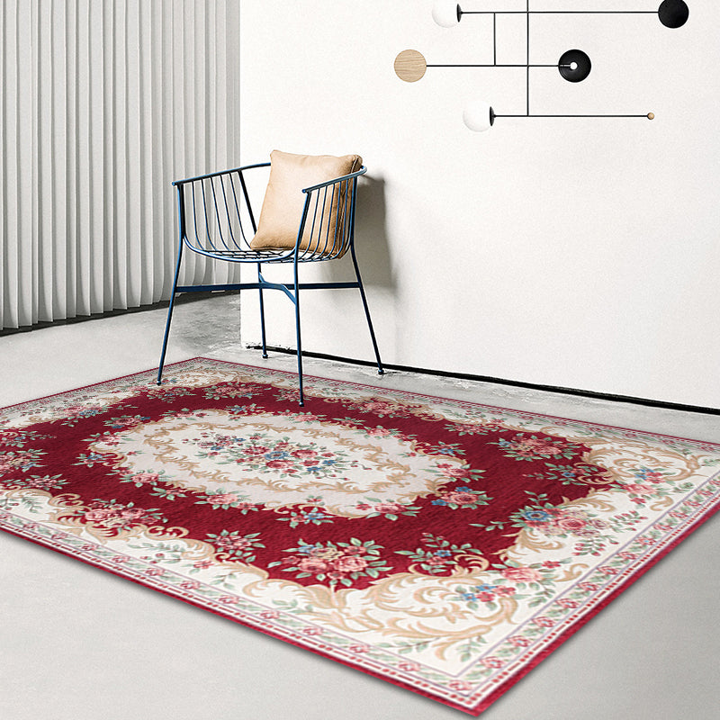 Multi Colored Bedroom Rug Vintage Floral Pattern Carpet Polyester Pet Friendly Washable Non-Slip Backing Carpet Burgundy Clearhalo 'Area Rug' 'Rugs' 'Vintage' Rug' 1932186