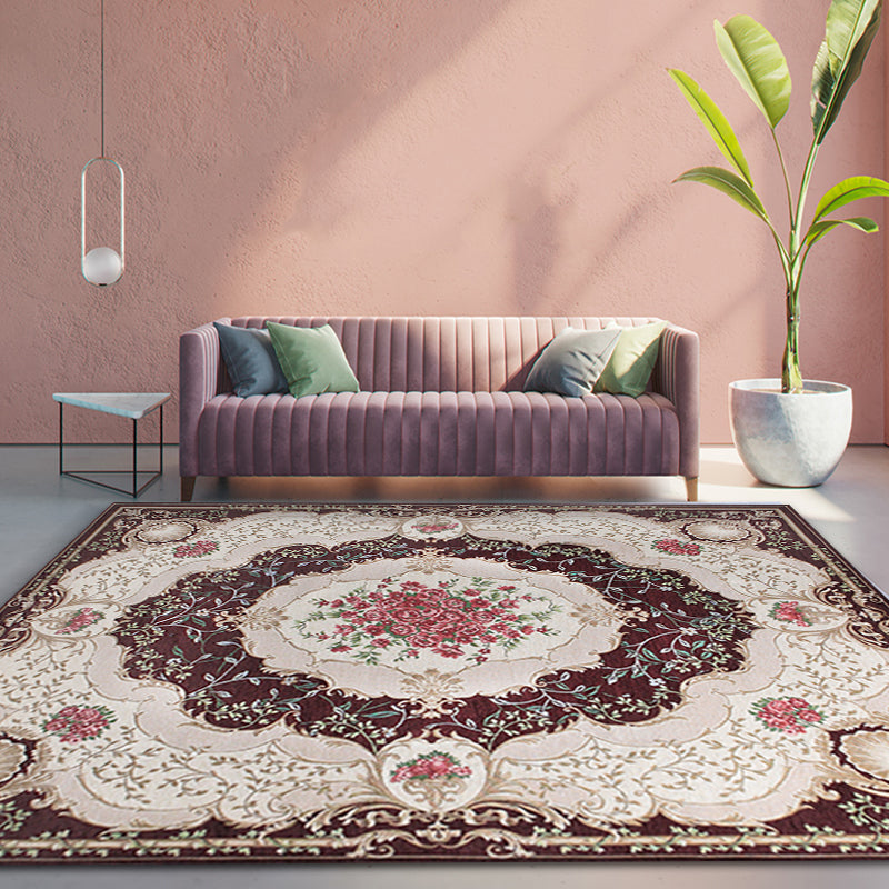 Blossom Pattern Rug Polyester Retro Area Rug Anti-Slip Backing Machine Washable Indoor Rug for Bedroom Coffee Clearhalo 'Area Rug' 'Rugs' 'Vintage' Rug' 1932188