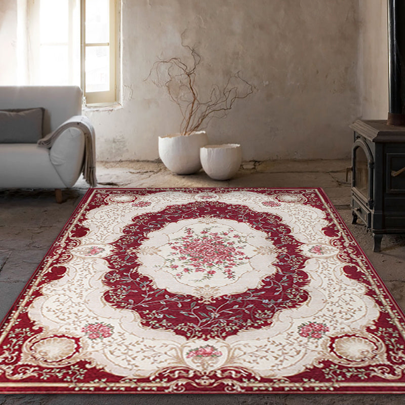 Blossom Pattern Rug Polyester Retro Area Rug Anti-Slip Backing Machine Washable Indoor Rug for Bedroom Clearhalo 'Area Rug' 'Rugs' 'Vintage' Rug' 1932197