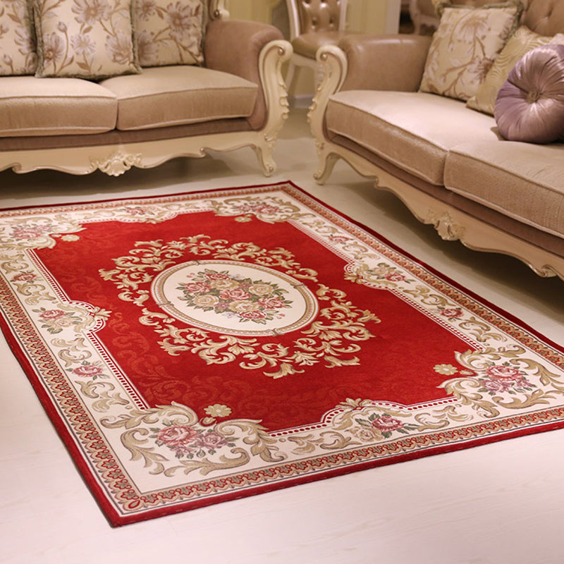 Multi Colored Blossom Pattern Rug Polyester Retro Rug Anti-Slip Backing Pet Friendly Washable Carpet for Drawing Room Red Clearhalo 'Area Rug' 'Rugs' 'Vintage' Rug' 1932257