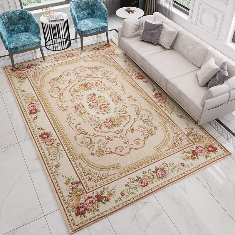 Multi Colored Blossom Pattern Rug Polyester Retro Rug Anti-Slip Backing Pet Friendly Washable Carpet for Drawing Room Beige Clearhalo 'Area Rug' 'Rugs' 'Vintage' Rug' 1932258