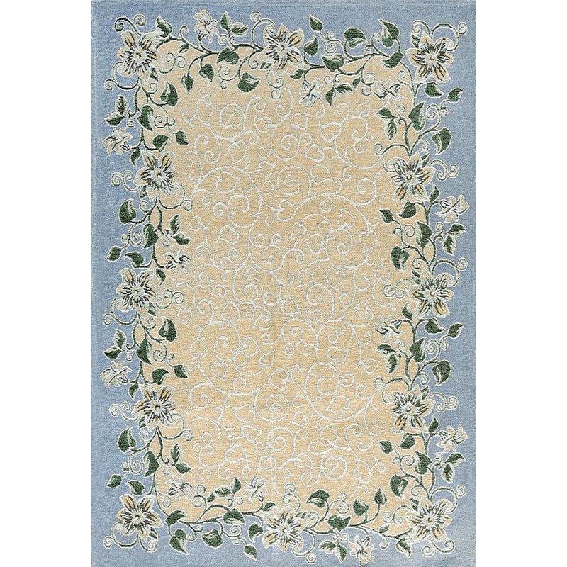 Blue Sitting Room Rug Vintage Leaf Pattern Indoor Rug Polyester Pet Friendly Washable Non-Slip Backing Carpet Clearhalo 'Area Rug' 'Rugs' 'Vintage' Rug' 1932262