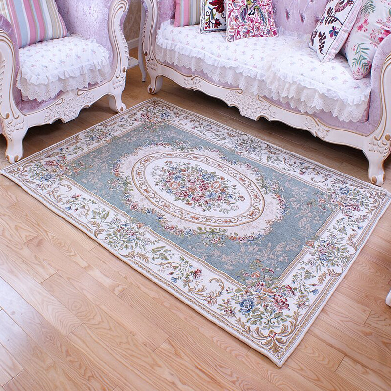 Vintage Sleeping Room Rug Beige and Blue Flower Pattern Carpet Polyester Anti-Slip Backing Machine Washable Area Rug Green Clearhalo 'Area Rug' 'Rugs' 'Vintage' Rug' 1932281