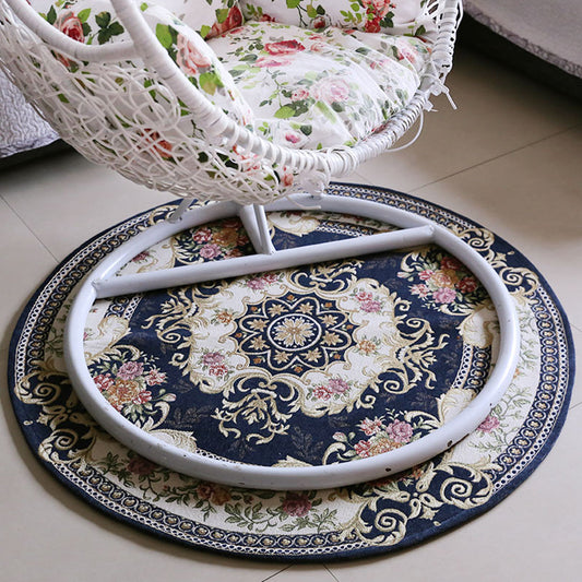 Casual Multicolor Floral Printed Rug Polyester Vintage Area Rug Pet Friendly Washable Anti-Slip Carpet for Decoration Dark Blue