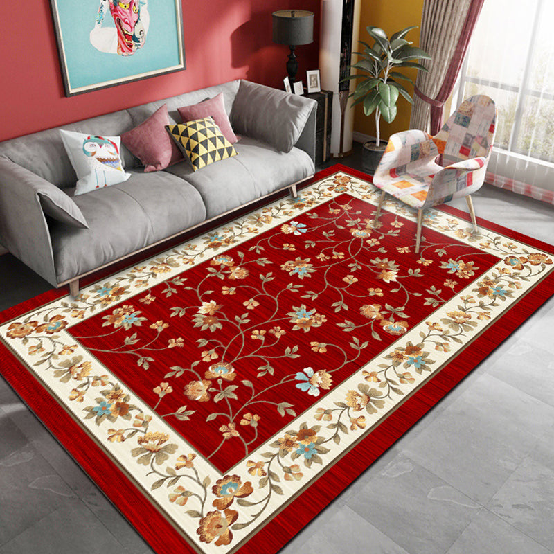 Unique Vintage Rug Polyester Flower Pattern Area Rug Washable Pet Friendly Anti-Slip Backing Carpet for Sleeping Room Red Clearhalo 'Area Rug' 'Rugs' 'Vintage' Rug' 1932302