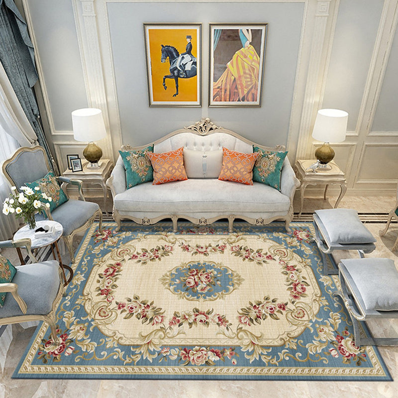 Unique Vintage Rug Polyester Flower Pattern Area Rug Washable Pet Friendly Anti-Slip Backing Carpet for Sleeping Room Lake Blue Clearhalo 'Area Rug' 'Rugs' 'Vintage' Rug' 1932308