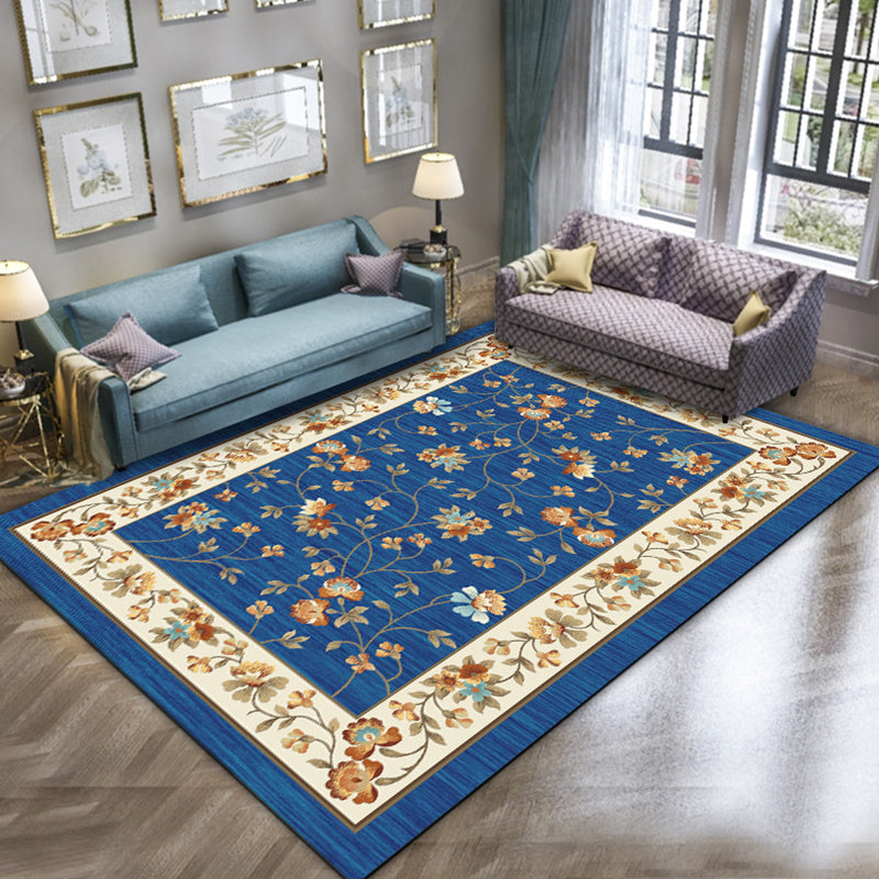 Unique Vintage Rug Polyester Flower Pattern Area Rug Washable Pet Friendly Anti-Slip Backing Carpet for Sleeping Room Blue Clearhalo 'Area Rug' 'Rugs' 'Vintage' Rug' 1932309