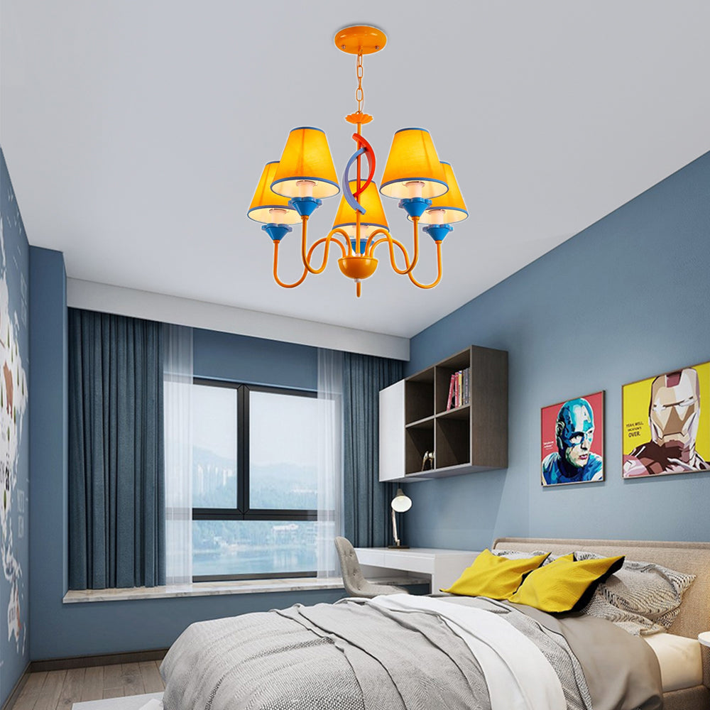 Nursing Room Tapered Shade Chandelier Fabric Metal 5 Heads Modern Bright-Colored Pendant Light Clearhalo 'Ceiling Lights' 'Chandeliers' Lighting' options 193231