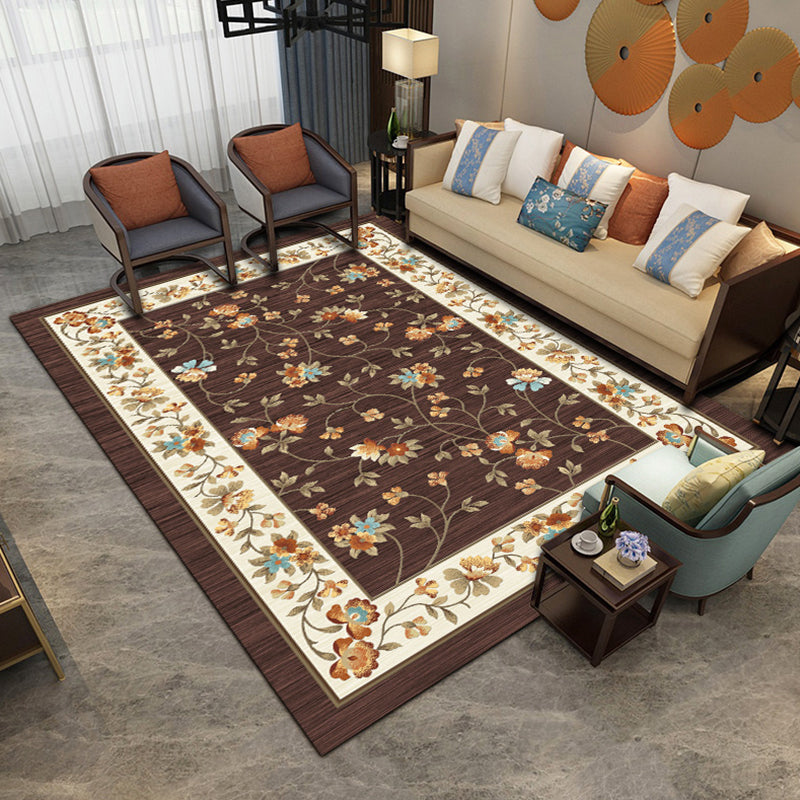 Unique Vintage Rug Polyester Flower Pattern Area Rug Washable Pet Friendly Anti-Slip Backing Carpet for Sleeping Room Coffee Clearhalo 'Area Rug' 'Rugs' 'Vintage' Rug' 1932310