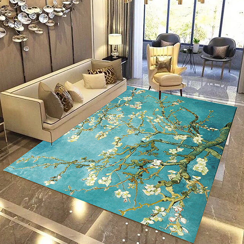 Colorful Floral Pattern Rug Multicolor Retro Indoor Rug Polyester Machine Washable Non-Slip Backing Carpet for Sitting Room Blue Clearhalo 'Area Rug' 'Rugs' 'Vintage' Rug' 1932311