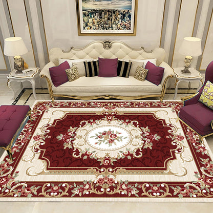 Colorful Floral Pattern Rug Multicolor Retro Indoor Rug Polyester Machine Washable Non-Slip Backing Carpet for Sitting Room Burgundy Clearhalo 'Area Rug' 'Rugs' 'Vintage' Rug' 1932318