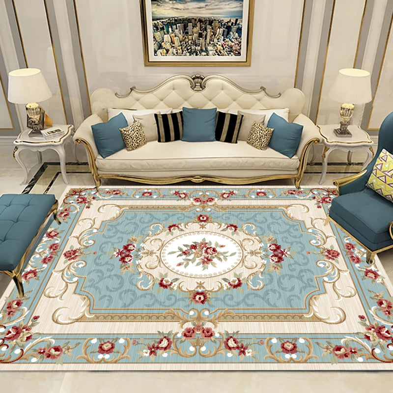 Colorful Floral Pattern Rug Multicolor Retro Indoor Rug Polyester Machine Washable Non-Slip Backing Carpet for Sitting Room Green Clearhalo 'Area Rug' 'Rugs' 'Vintage' Rug' 1932319