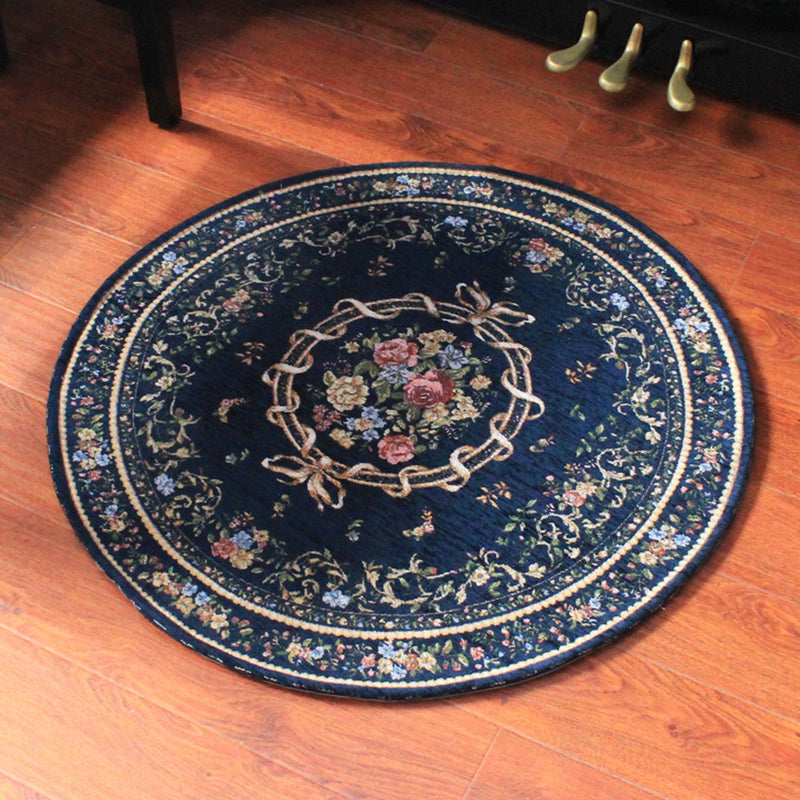 Red and Blue Vintage Rug Polyester Floral Pattern Rug Washable Pet Friendly Anti-Slip Backing Indoor Rug for Study Navy Clearhalo 'Area Rug' 'Rugs' 'Vintage' Rug' 1932320