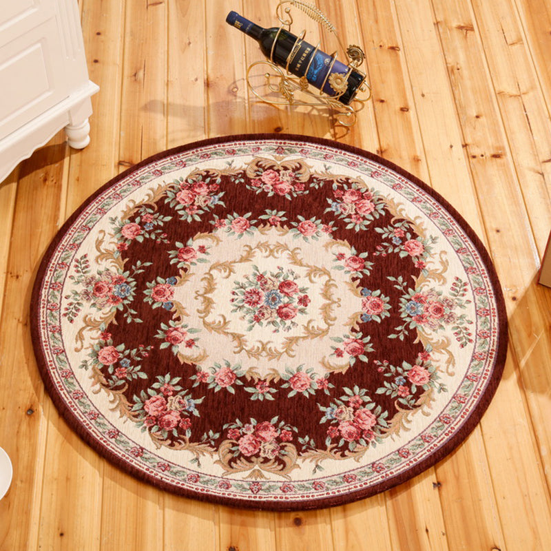 Red and Blue Vintage Rug Polyester Floral Pattern Rug Washable Pet Friendly Anti-Slip Backing Indoor Rug for Study Maroon Clearhalo 'Area Rug' 'Rugs' 'Vintage' Rug' 1932321