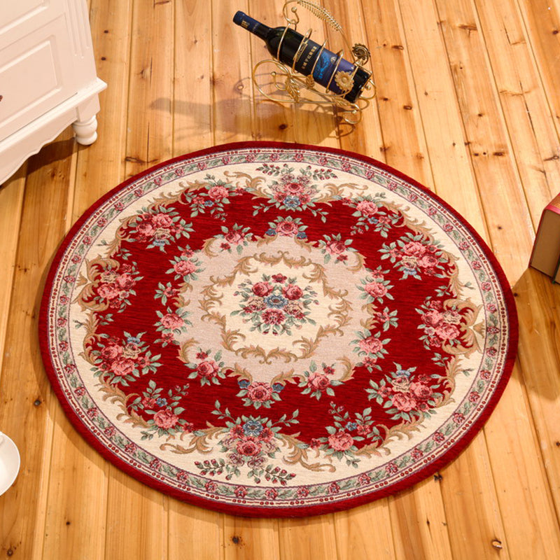 Red and Blue Vintage Rug Polyester Floral Pattern Rug Washable Pet Friendly Anti-Slip Backing Indoor Rug for Study Red Clearhalo 'Area Rug' 'Rugs' 'Vintage' Rug' 1932323