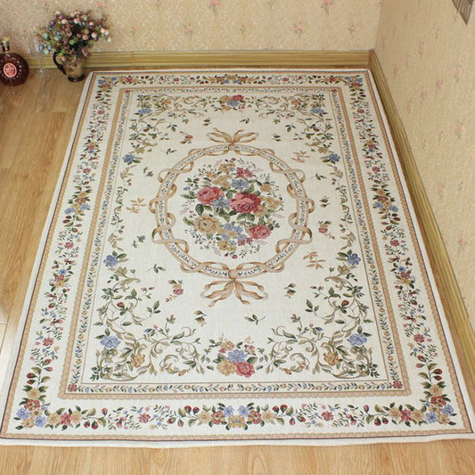 Bud Printed Rug Polyester Traditional Indoor Rug Anti-Slip Washable Pet Friendly Area Rug for Living Room Beige
