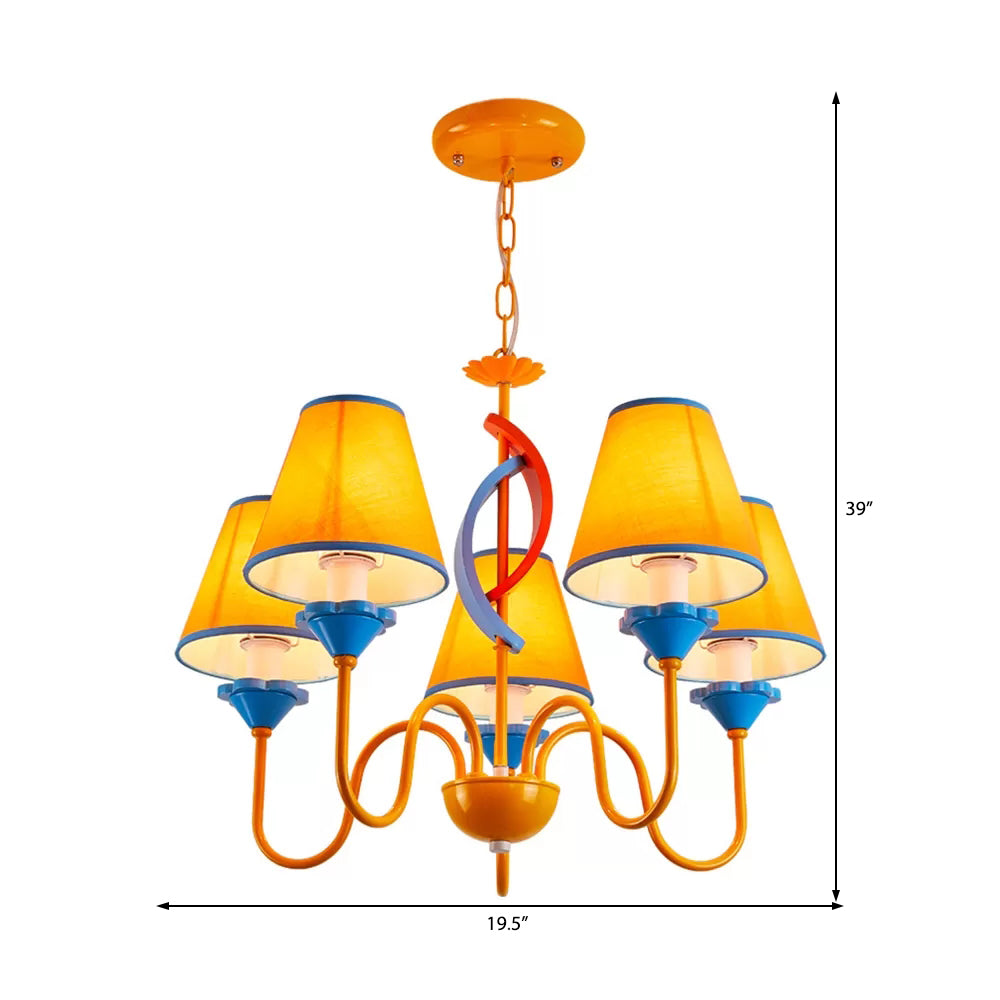 Nursing Room Tapered Shade Chandelier Fabric Metal 5 Heads Modern Bright-Colored Pendant Light Clearhalo 'Ceiling Lights' 'Chandeliers' Lighting' options 193233