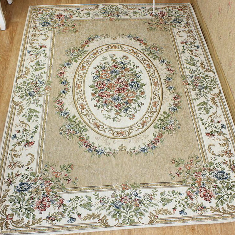 Bud Printed Rug Polyester Traditional Indoor Rug Anti-Slip Washable Pet Friendly Area Rug for Living Room Green Clearhalo 'Area Rug' 'Rugs' 'Vintage' Rug' 1932332
