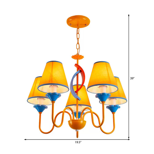 Nursing Room Tapered Shade Chandelier Fabric Metal 5 Heads Modern Bright-Colored Pendant Light Clearhalo 'Ceiling Lights' 'Chandeliers' Lighting' options 193233