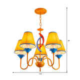 Nursing Room Tapered Shade Chandelier Fabric Metal 5 Heads Modern Bright-Colored Pendant Light Clearhalo 'Ceiling Lights' 'Chandeliers' Lighting' options 193233