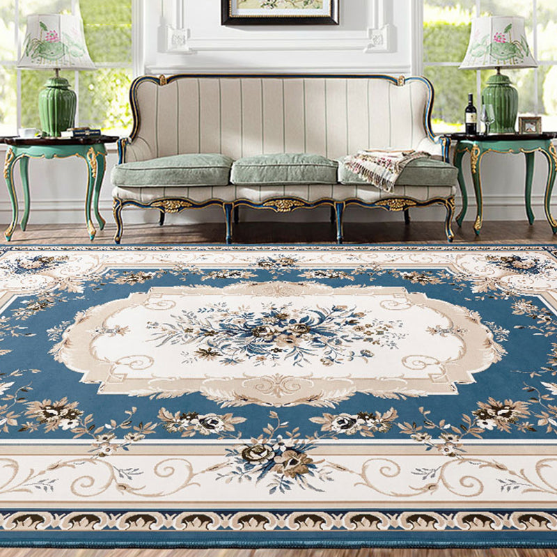 Vintage Floral Pattern Rug Blue and Black Polyester Indoor Rug Machine Washable Non-Slip Backing Carpet for Decoration Clearhalo 'Area Rug' 'Rugs' 'Vintage' Rug' 1932346
