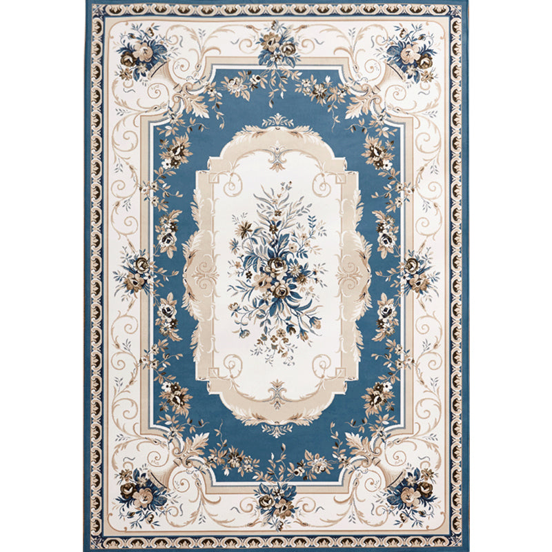 Vintage Floral Pattern Rug Blue and Black Polyester Indoor Rug Machine Washable Non-Slip Backing Carpet for Decoration Clearhalo 'Area Rug' 'Rugs' 'Vintage' Rug' 1932347