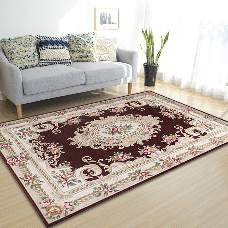 Luxurious Blossom Pattern Rug with Leaf Multicolor Vintage Carpet Polyester Washable Pet Friendly Anti-Slip Area Rug for Parlour Coffee Clearhalo 'Area Rug' 'Rugs' 'Vintage' Rug' 1932360