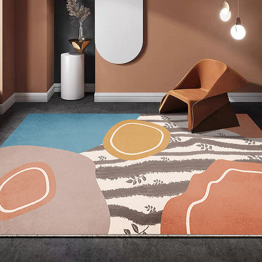 Multicolor Colorblock Rug Polyester Contemporary Indoor Rug Anti-Slip Backing Machine Washable Area Rug for Sitting Room Light Red